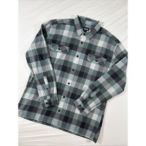 Patagonia Fjord Flannel Shirt Mens XL Blue Green Plaid Organic Cotton Button Up